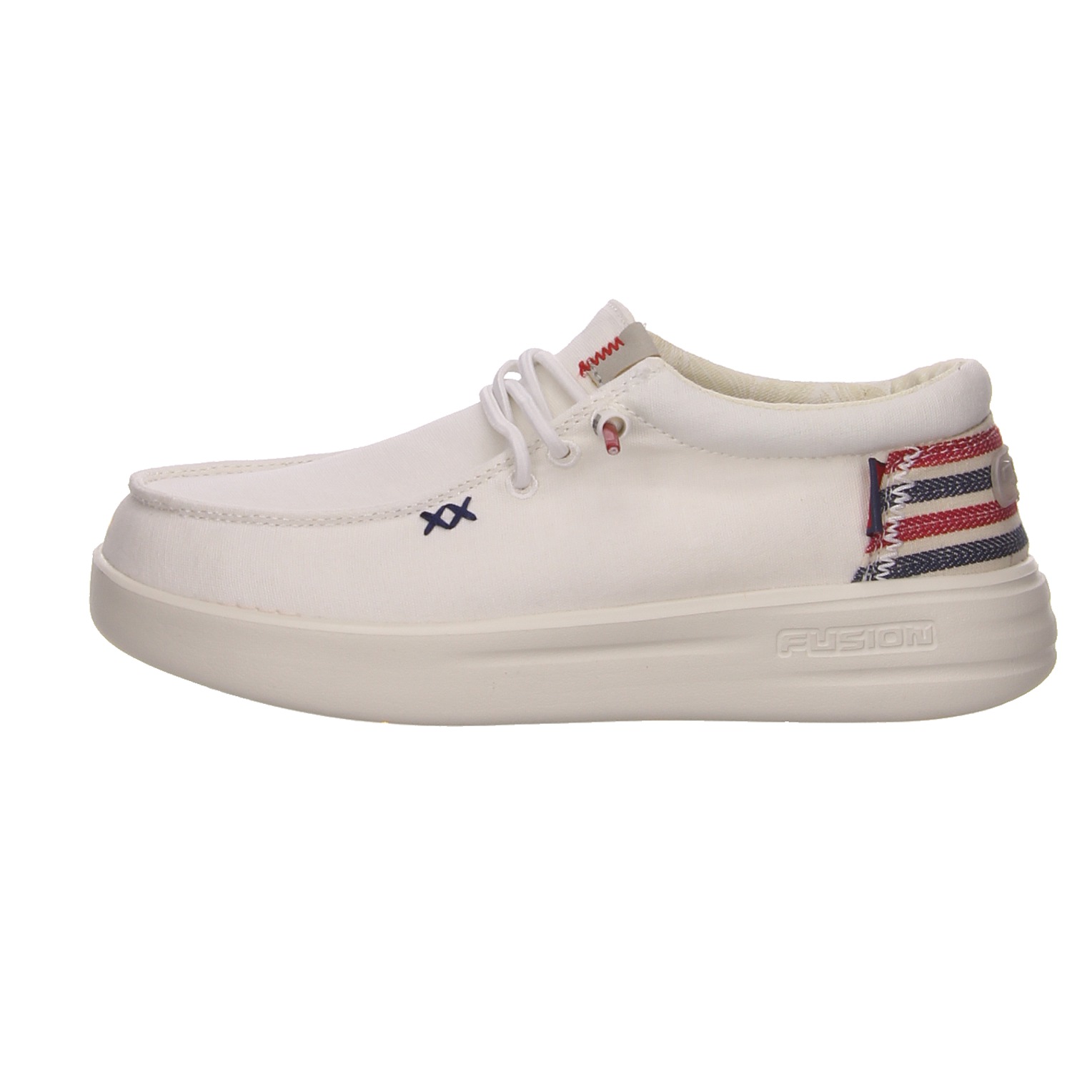 Fusion Schnürschuhe Lily washed canvas white strip